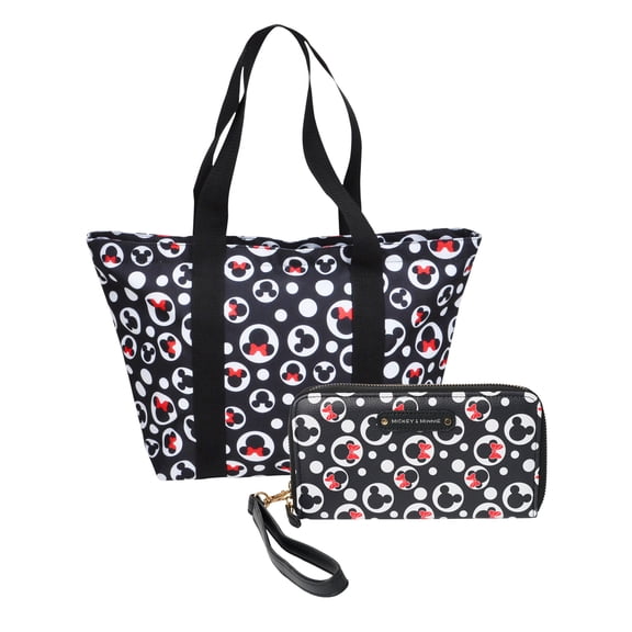 Disney Women's Mickey Mouse Zipper Tote Bag & Zip Around Wallet 2-Piece Gift Set