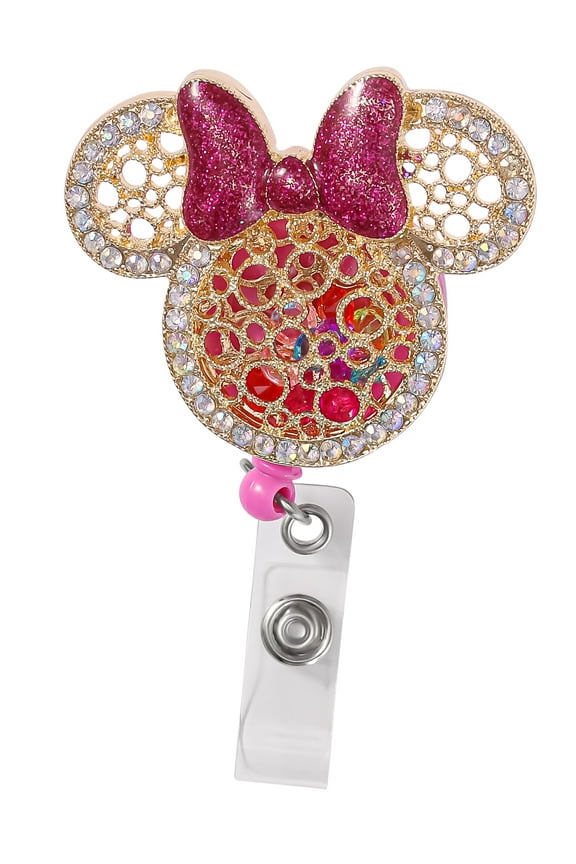Women's Minnie Mouse Badge Reel, Retractable ID Card Badge Holder with Alligator Clip