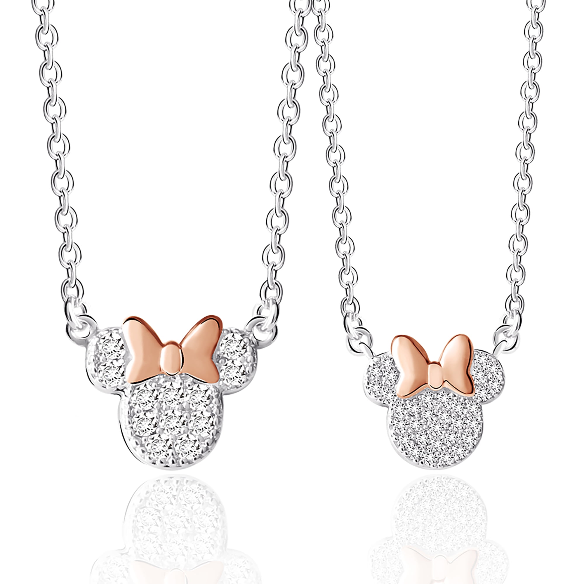 Disney Women's Minnie Mouse CZ Silver Plated Mother/Daughter Necklace
