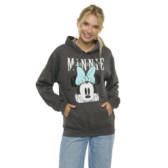 Disney Women's Minnie Mouse Hoodie Sweatshirt Pullover Gray Blue