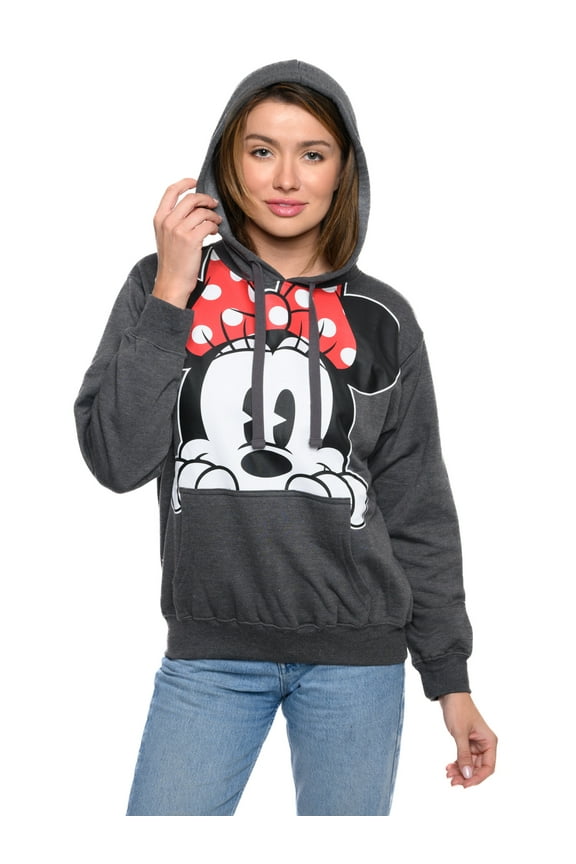 Women's Minnie Mouse Hoodie Sweatshirt Pullover Minnie Face Charcoal