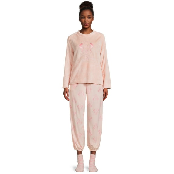 Disney Women's Minnie Mouse Long Sleeve Top and Pants and Socks, 3-Piece Gift Set, Sizes XS-3X