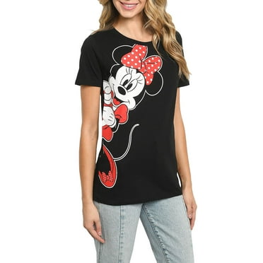 Disney Women's Minnie Mouse T-Shirt Leaning Short Sleeve Black