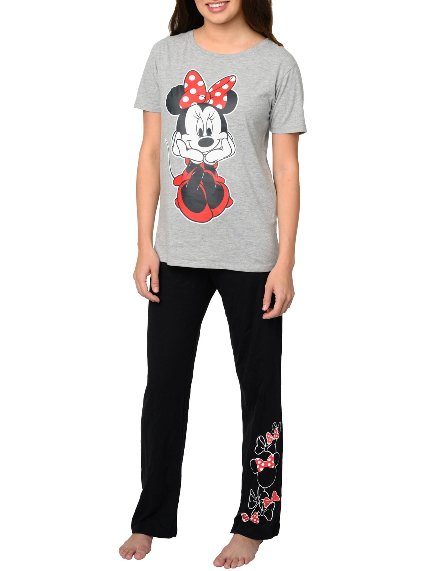 Disney Women's Minnie Mouse T-Shirt & Lounge Pants Pajama Set Gray ...