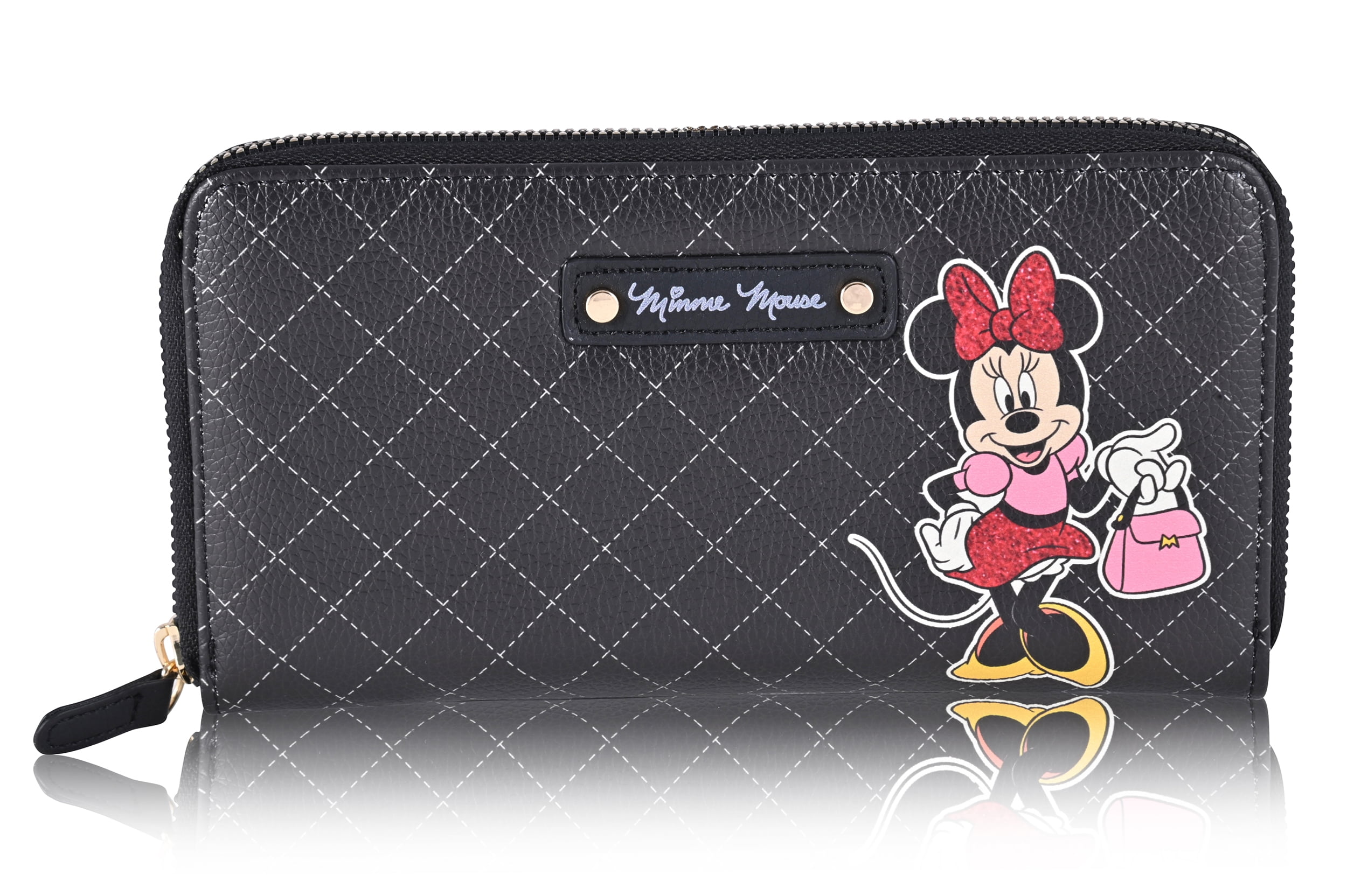 Disney 7 Minnie Mouse Zip Around Wallet in Polyurethane - Black