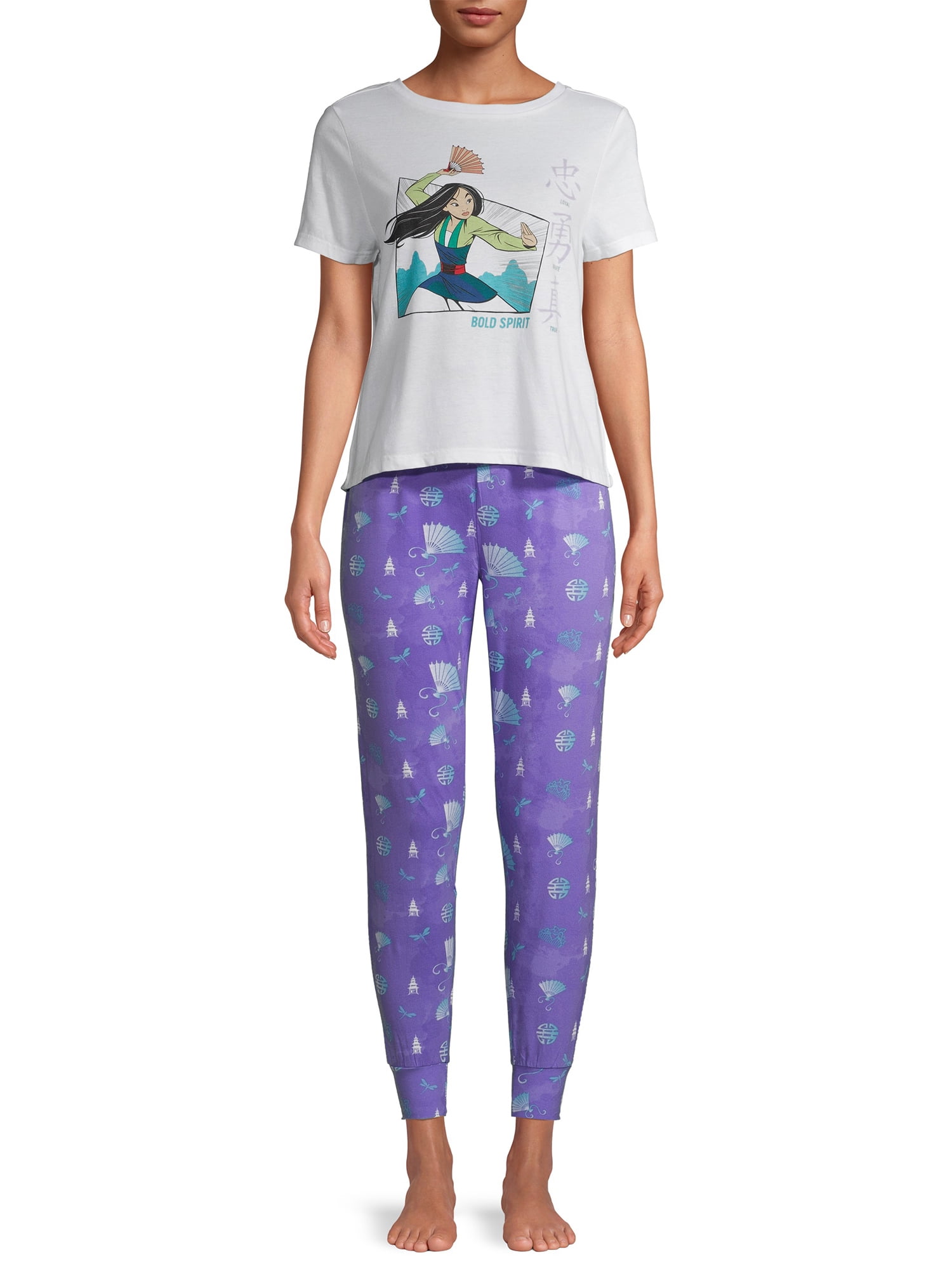 Disney Women s Mulan Bold Sprit 2 Piece Pajama Set Walmart