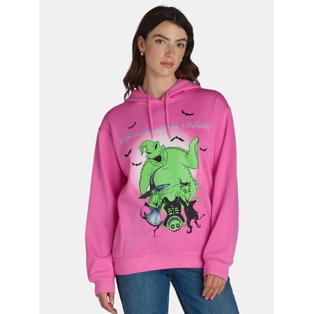 Nightmare Before Christmas Graphic Hoodie Pullover with Long Sleeves, Women's