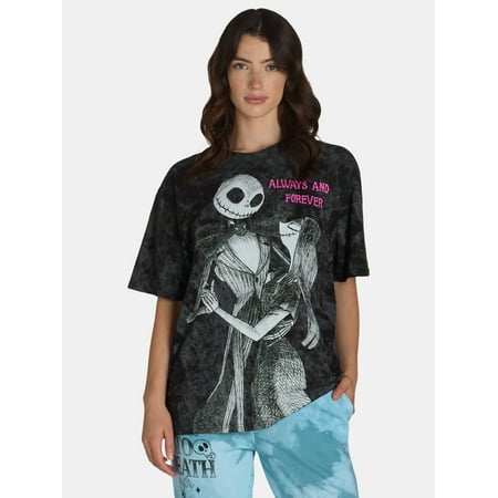 Disney Women’s Nightmare Before Christmas Mineral Wash Graphic Tee, Sizes XXS-XXL