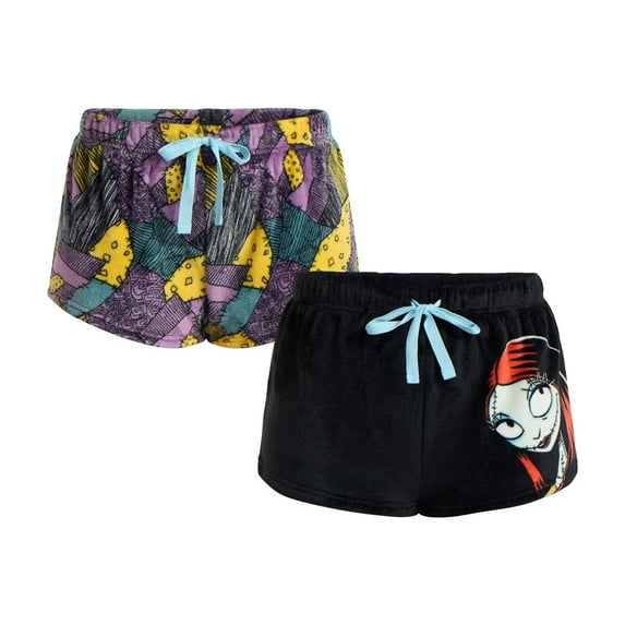 Disney Women's Nightmare Before Christmas Minky Sleep Shorts, 2-Pack, Black/Teal, X-Large