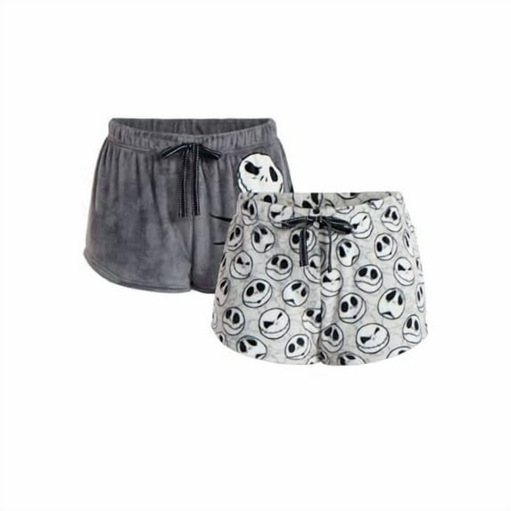 Disney Women's Nightmare Before Christmas Minky Sleep Shorts, 2-Pack, Dark/Lt Grey, 2x