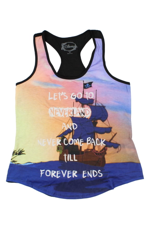 Disney Women's Peter Pan Hook Pirate Ship Let's Go To Neverland Adult Junior's Racer-Back Tank Top