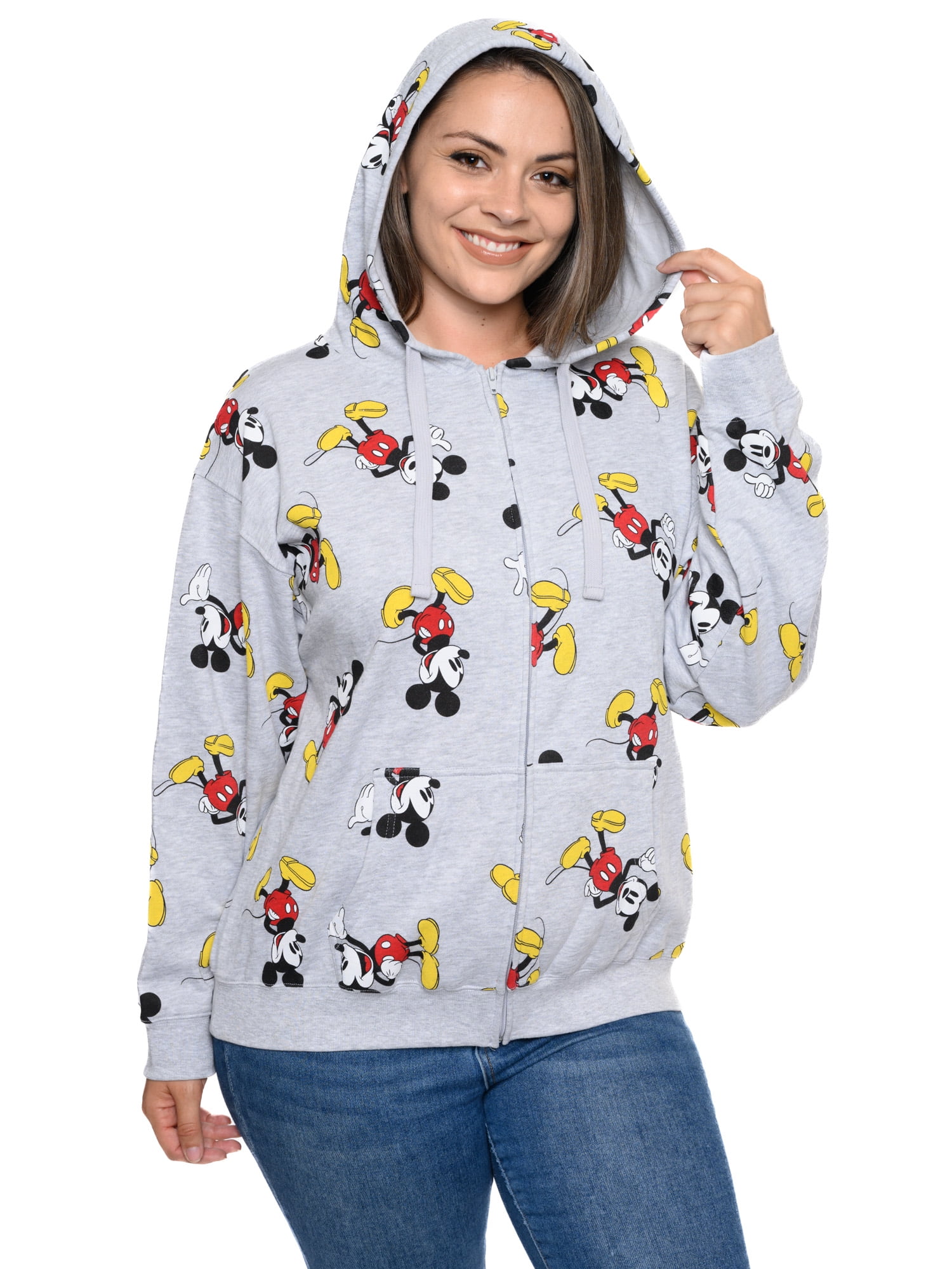 Disney Women s Plus Size Mickey Minnie Mouse Zippered Hoodie Sweatshirt in Heather Gray Walmart