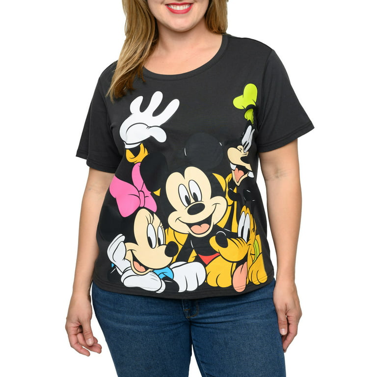 Disney Women\'s Plus Size Mickey Mouse & Crew Cropped T-Shirt Minnie Goofy  Pluto