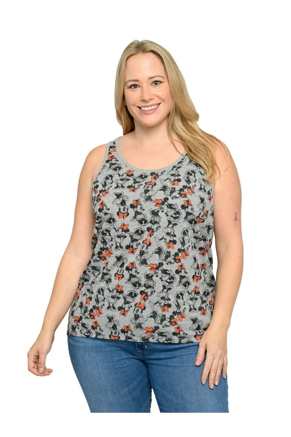 Minnie Mouse Women's Plus Size All-Over Print Tank Top, Gray Sleeveless