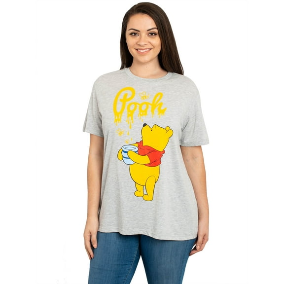 Disney Women's Plus Size Winnie The Pooh T-Shirt Honey Short Sleeve Heather Gray