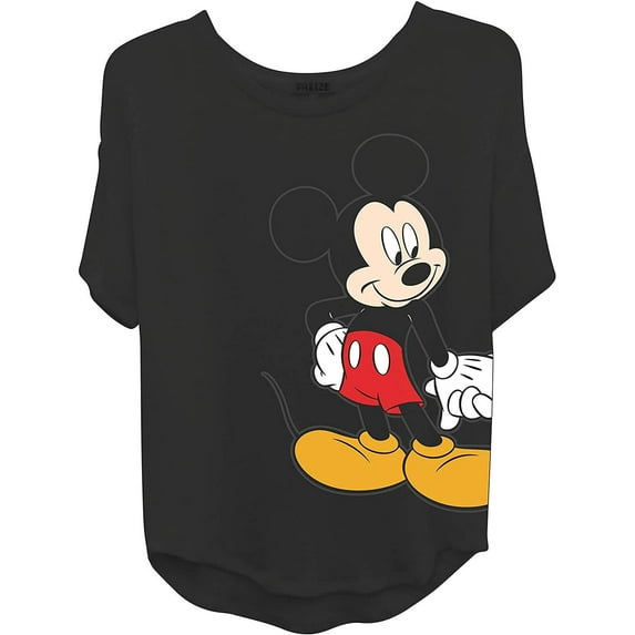 Disney Women's Shirt, Classic Curved Hem Printed Cartoon Mickey Mouse T-shirt Black - M