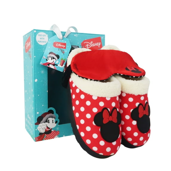 Disney Women's Slippers with Sleep Mask Holiday Gift Set 2 Piece Set