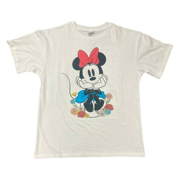Disney Women's Soft Short Sleeve Graphic Print T-Shirt (White/Minnie Mouse, L)