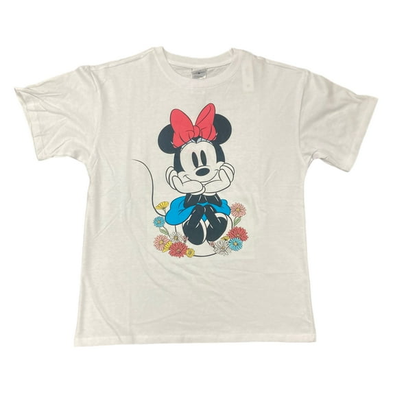 Disney Women's Soft Short Sleeve Graphic Print T-Shirt (White/Minnie Mouse, L)