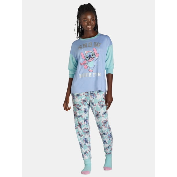 Disney Women's Stitch Lounge Top and Pants with Socks Set, 3-Piece, Sizes XS-3X