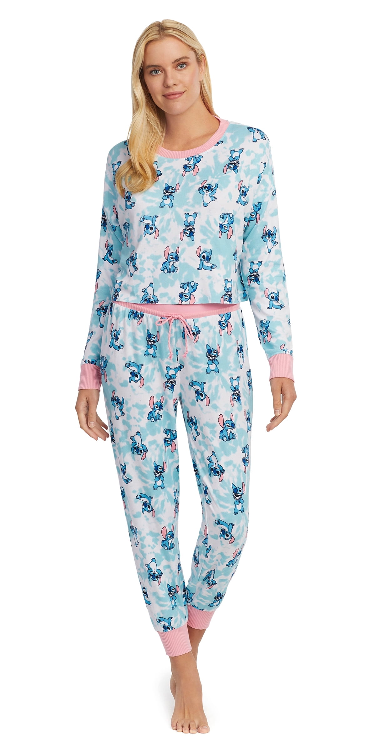 Disney Women's Stitch Poses Crop Top and Jogger Pants 2 Piece Pajama ...