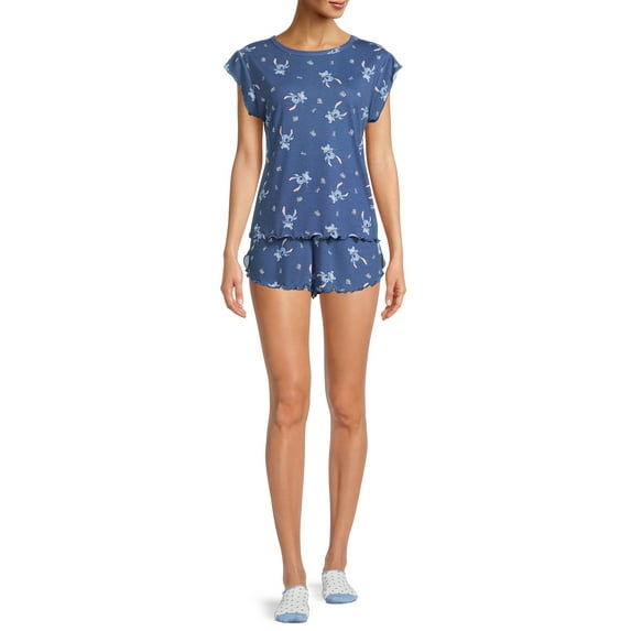 Disney Women's Stitch Top and Shorts Pajama Set, 3-Piece