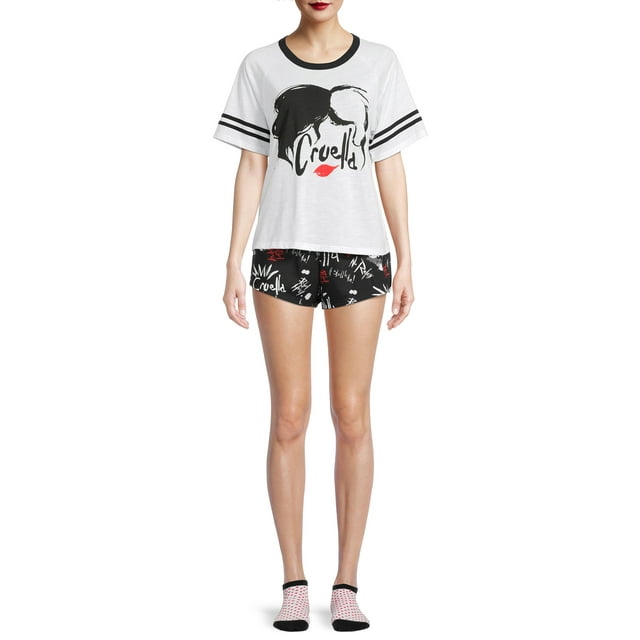 Disney Women's T-Shirt, Sleep Shorts and Socks, 3-Piece Set - Walmart.com