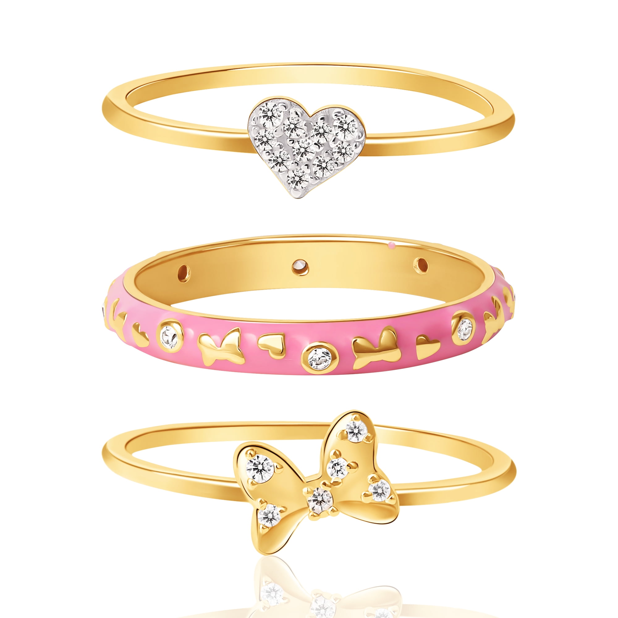 Disney Women's Two Tone Sterling Silver CZ Stackable Rings, 2 Pieces ...