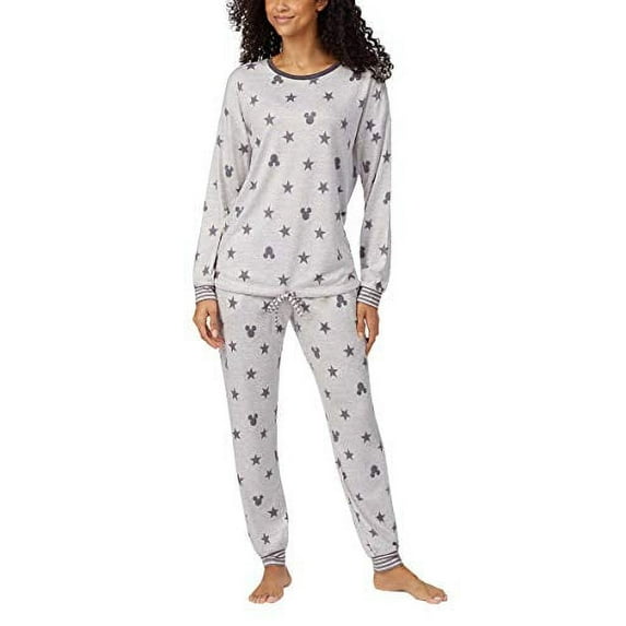 Disney Womens 2 Piece Cozy Pajama Set (Mickey Mouse, Large)