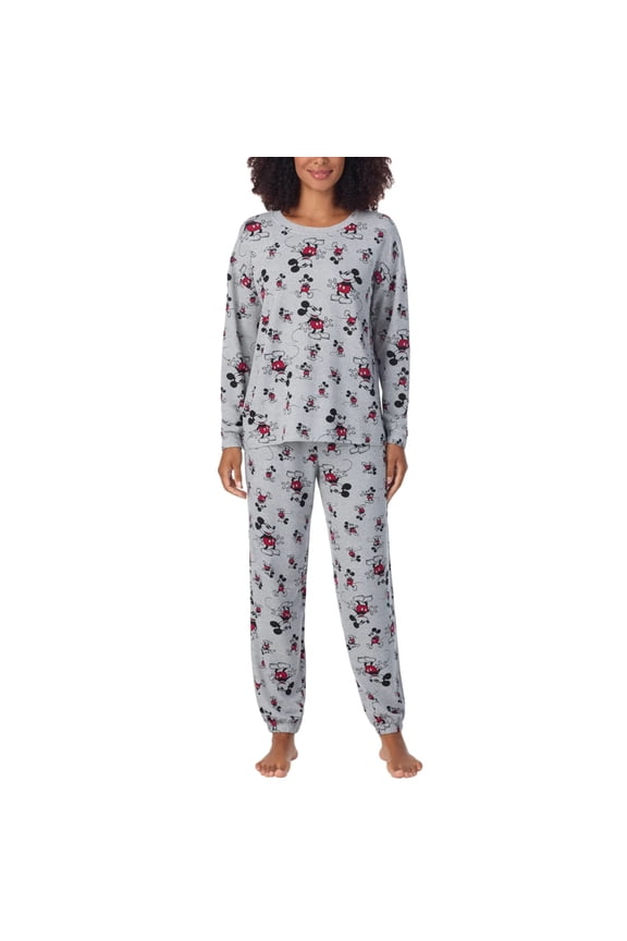 Women's Mickey Mouse 2-Pc Printed Long Sleeve Soft Jersey Pajama Lounge Set (Gray, XXL)