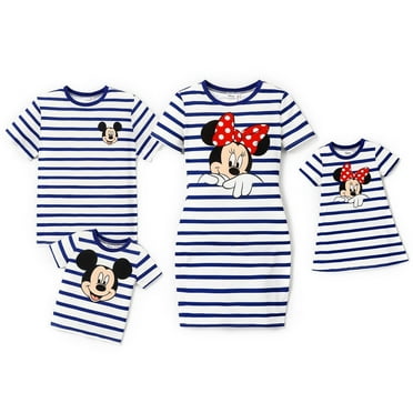 Disney Womens Dresses Minnie Mouse Graphic Striped Short Sleeve Dress Family Couple Matching Set