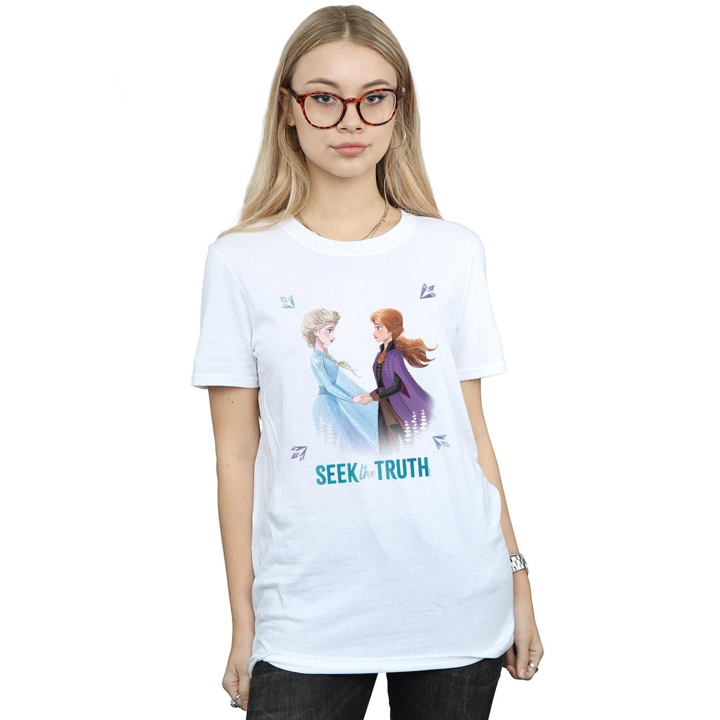 Disney Womens Frozen 2 Elsa And Anna Seek The Truth Cotton Boyfriend T