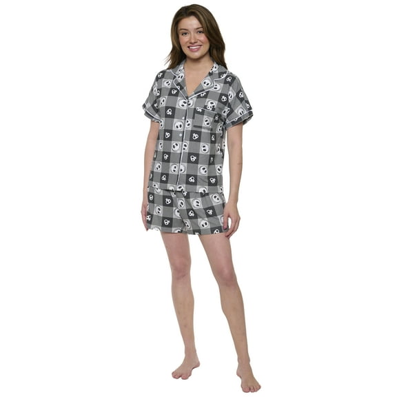 Disney Womens Jack Skellington 2 Piece Button Shirt and Short Pajama Lounge Set