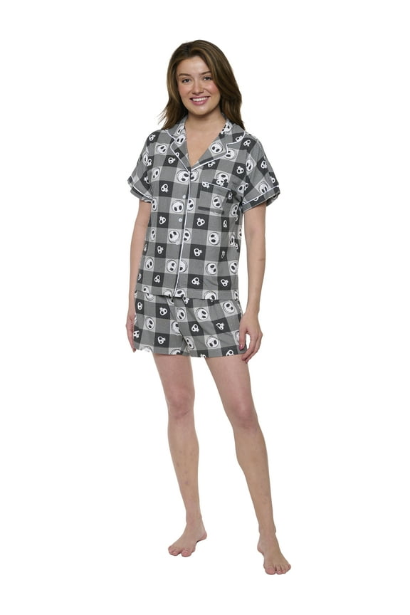 Womens Jack Skellington 2 Piece Button Shirt and Short Pajama Lounge Set