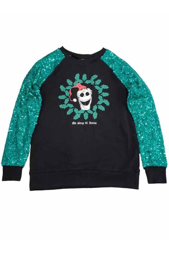 Womens Junior Jack Skellington Sequin Long Sleeve Sweatshirt Top XXL