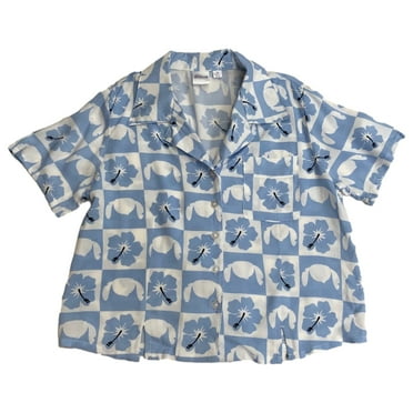 Disney Womens (Junior's) Blue Stitch Button Front Camp Shirt Small