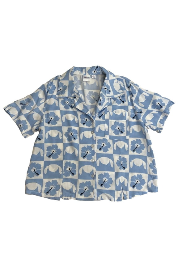 Womens (Junior's) Blue Stitch Button Front Camp Shirt Small