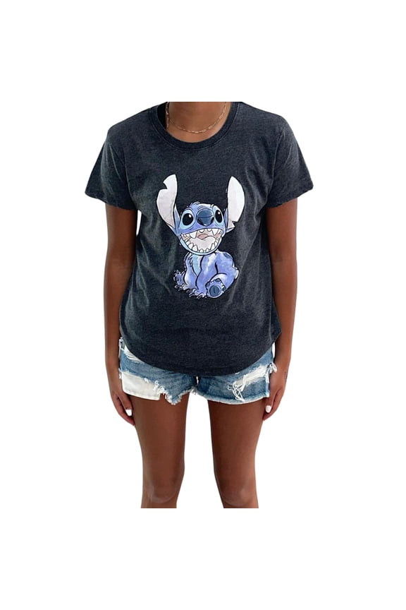 Womens Juniors Lilo and Stitch T-Shirt - Ladies Classic Stitch Fashion Tee Lilo and Stitch- Junior Sizes XS-3XL