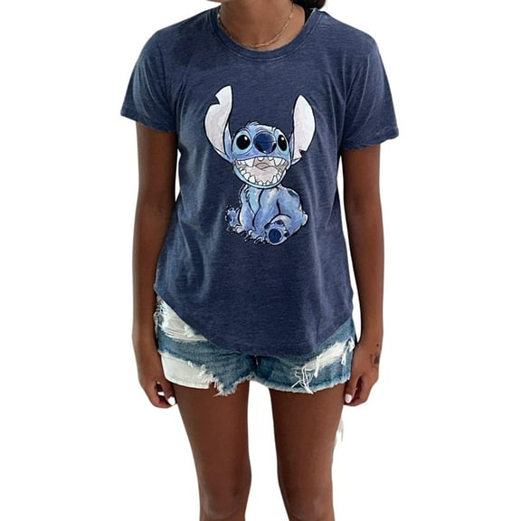 Disney Womens Juniors Lilo and Stitch T-Shirt - Ladies Classic Stitch Fashion Tee Lilo and Stitch- Junior Sizes XS-3XL