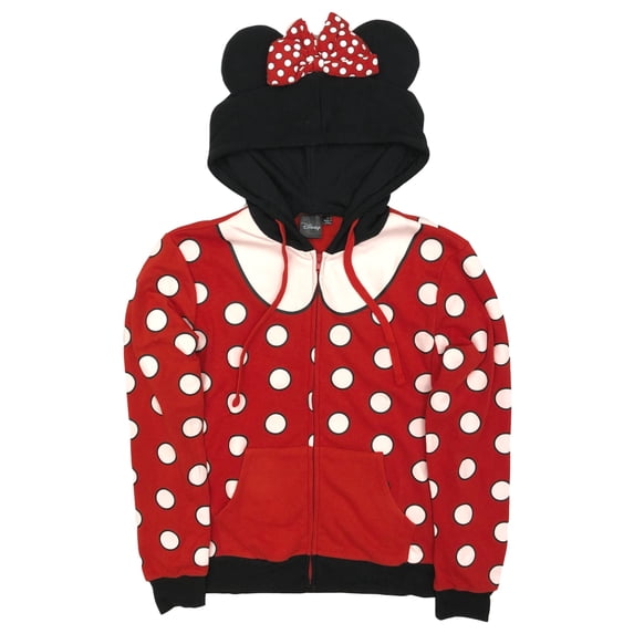 Disney Womens (Juniors) Red Polka Dot Minnie Mouse Hoodie Sweatshirt Small