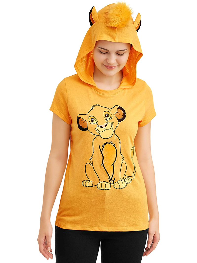 Disney Womens Juniors Yellow Lion King Simba T-Shirt Hoodie