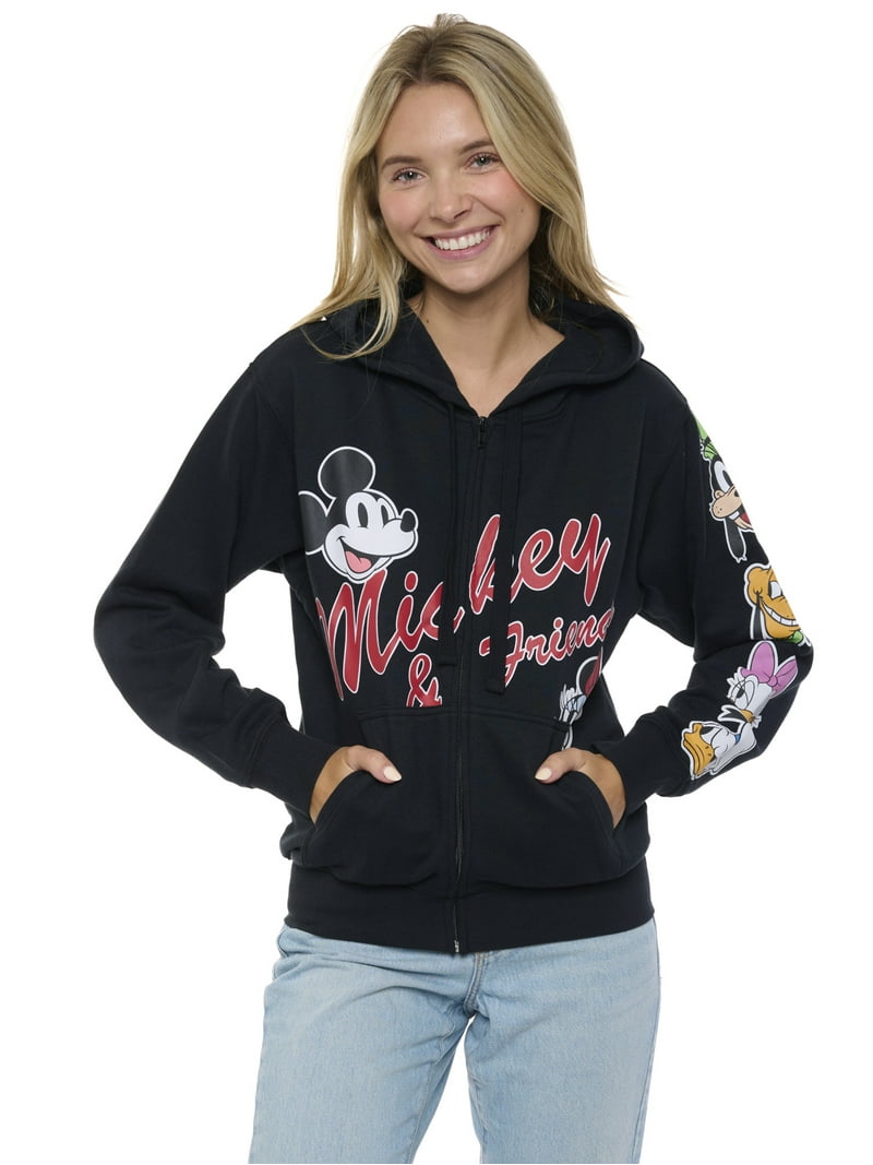 Disney Womens Mickey Mouse Friends Hoodie Sweatshirt Black Zip