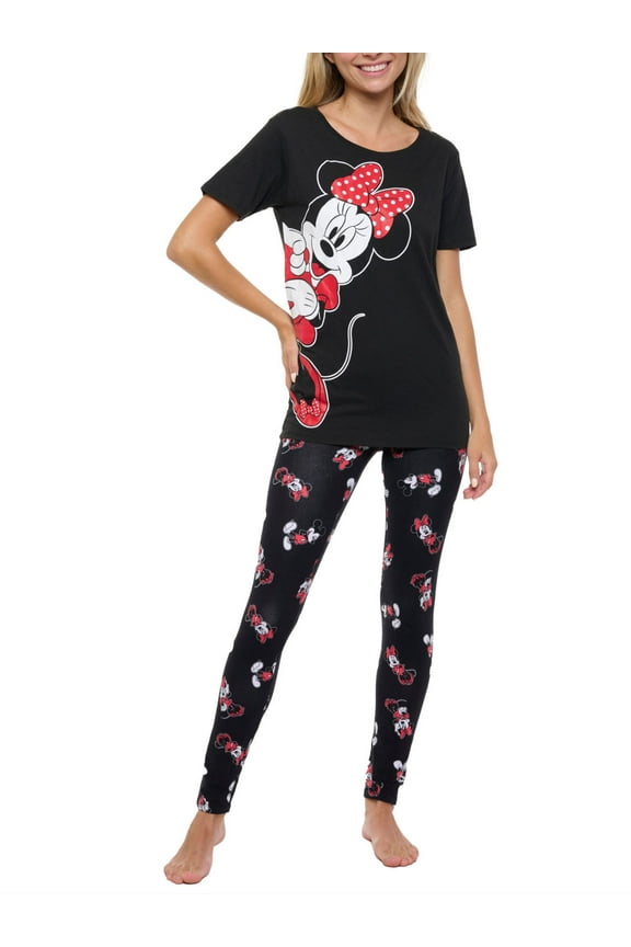 Womens Mickey and Minnie Mouse T-Shirt & Leggings 2-Piece Loungewear Set