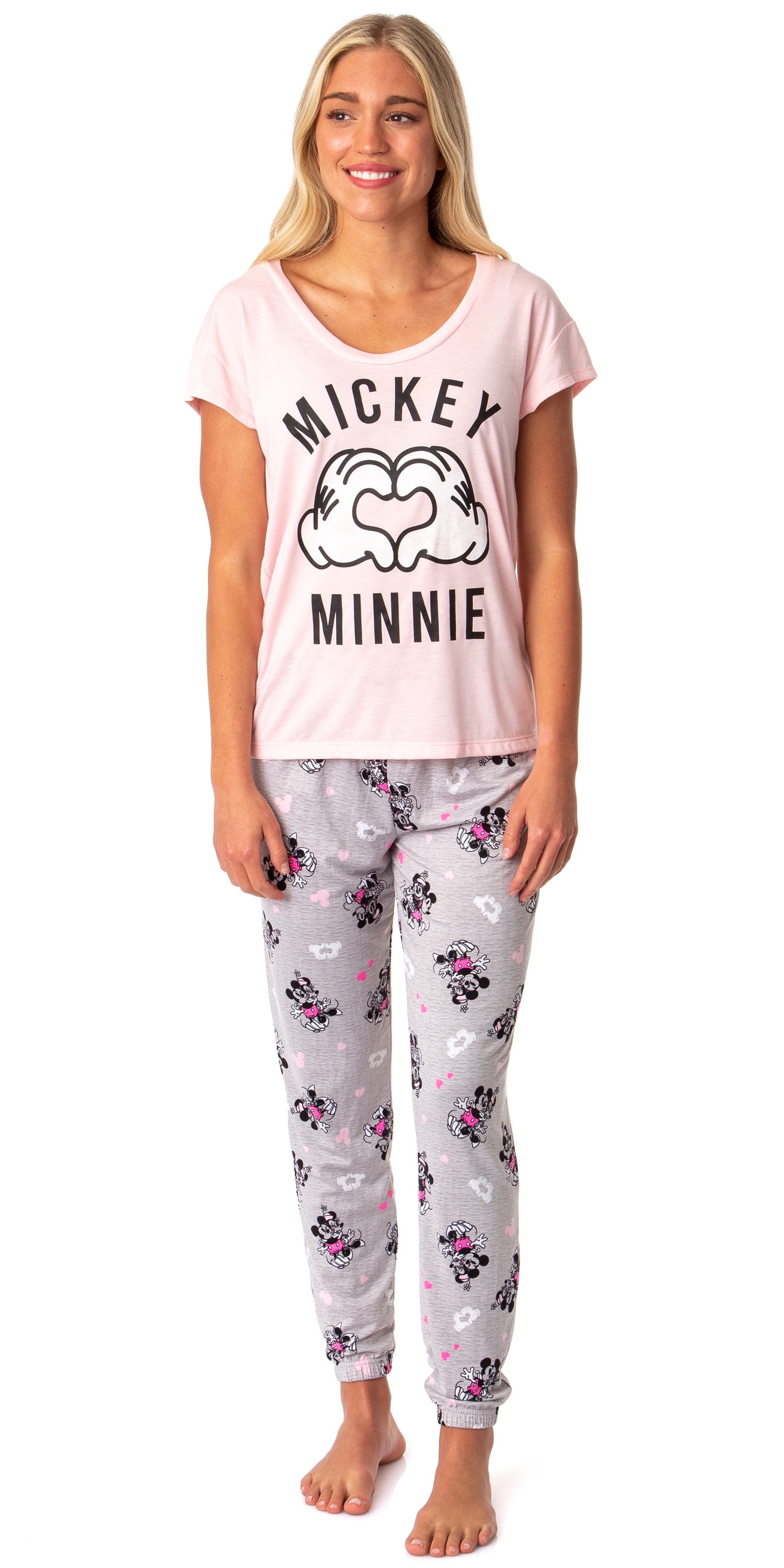 Disney Womens Minnie Mickey Mouse Glove Heart Valentine s Day Pajama Set