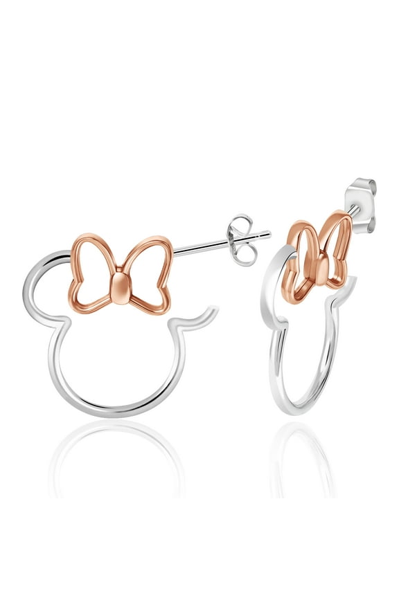 Womens Minnie Mouse Sterling Silver Outline Hoop Earrings