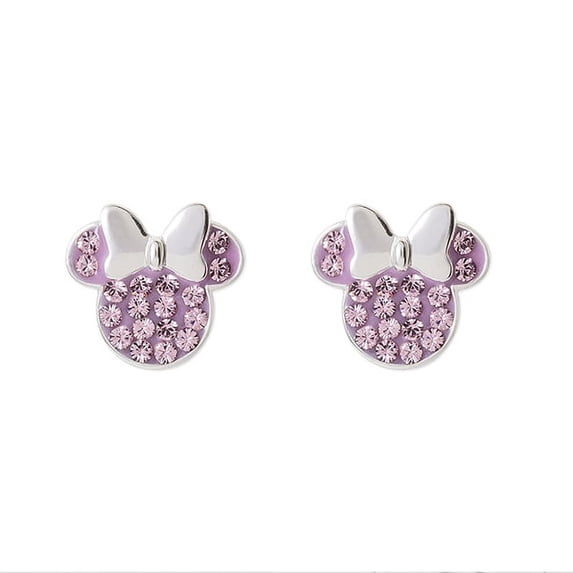 Disney Womens Minnie Mouse Sterling Silver Pave Crystal Birthstone Stud Earrings - June