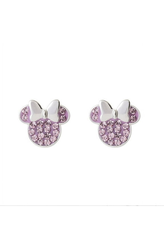 Womens Minnie Mouse Sterling Silver Pave Crystal Birthstone Stud Earrings - June