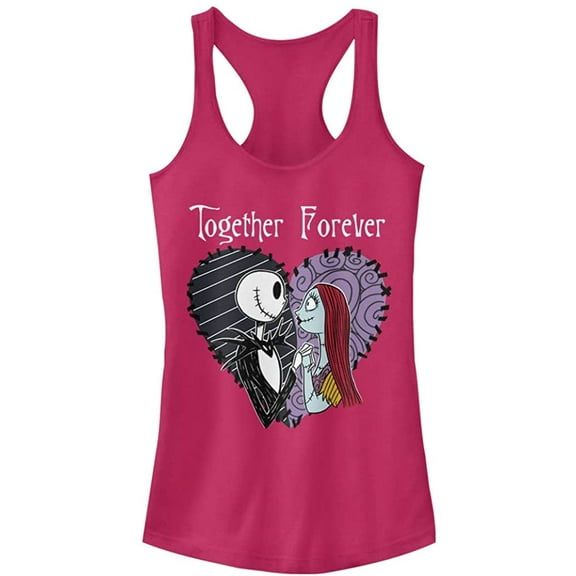 Disney Womens Nightmare Before Christmas Together Forever Slim Fit, Scoop Hem Racerback Tank Medium Dark Pink