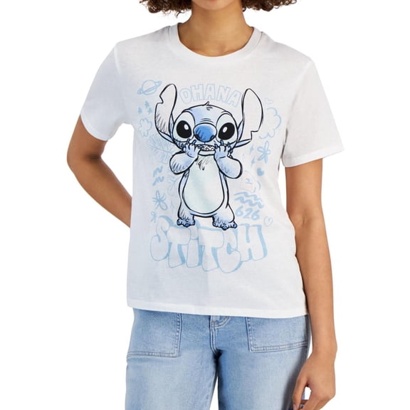 Disney Womens Ohana Graphic T-Shirt, White, Juniors, Large
