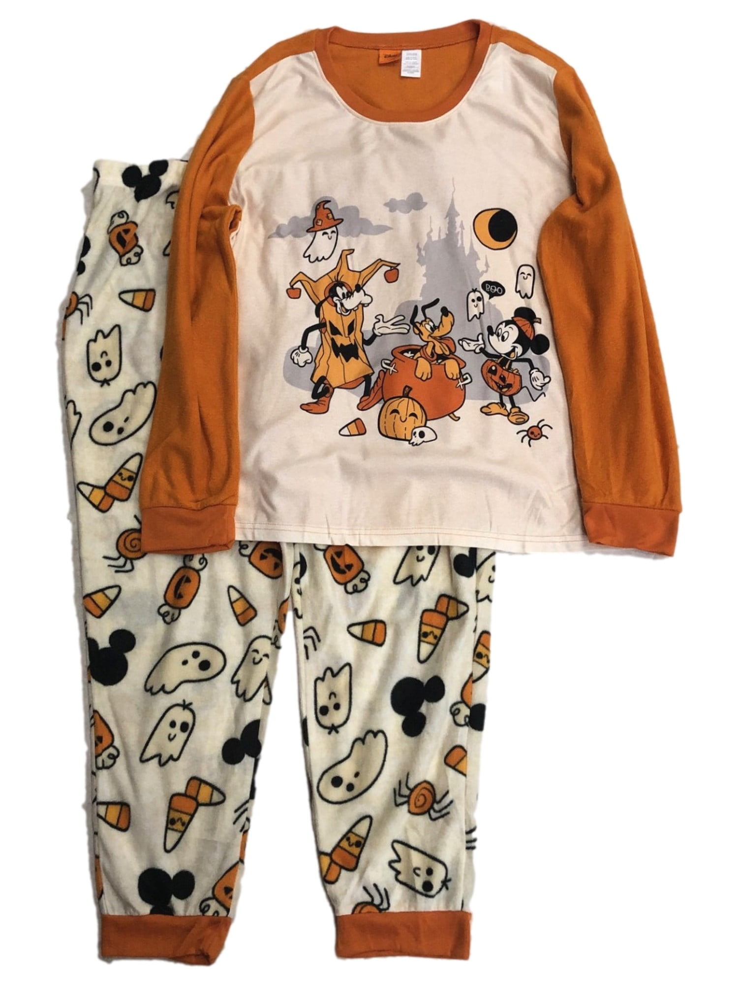 Disney Womens Orange Mickey Mouse & Goofy Halloween Pajamas Sleep